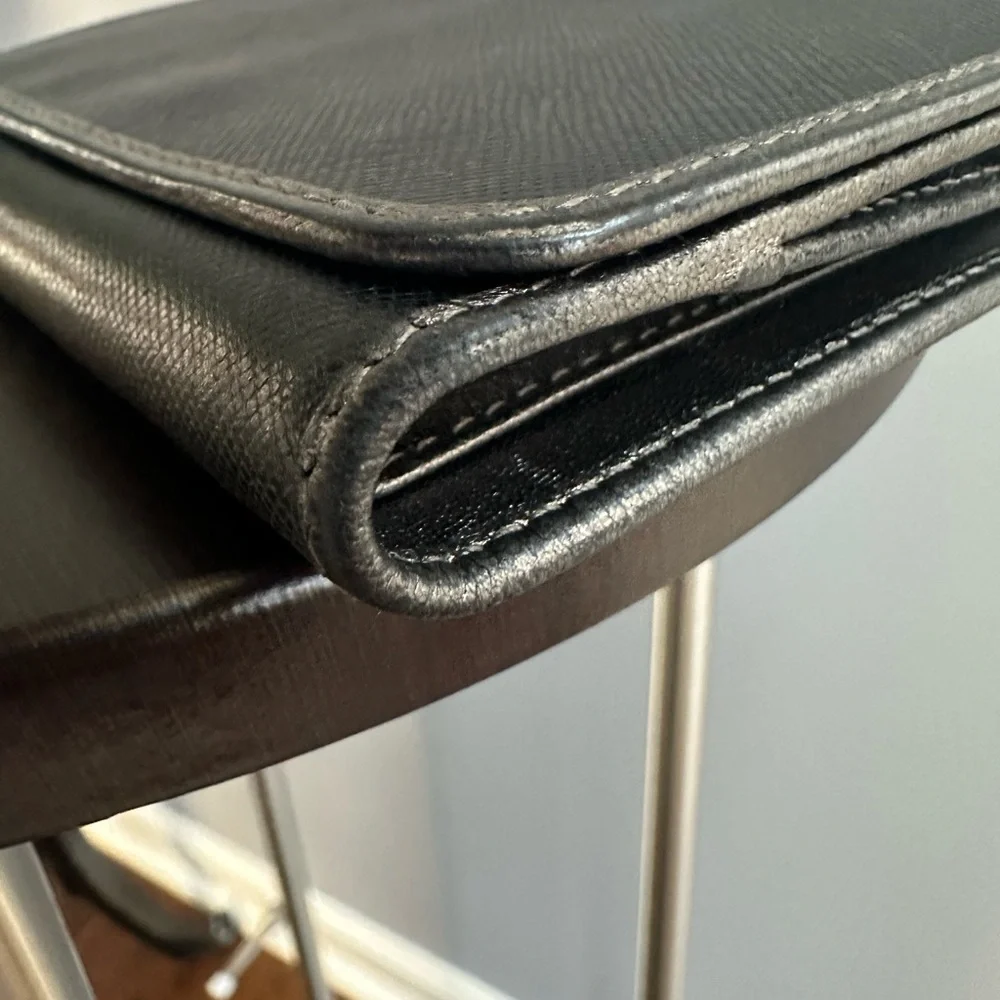Ferragamo Compact Bifold Wallet – Black / Silver Metallic with Box
